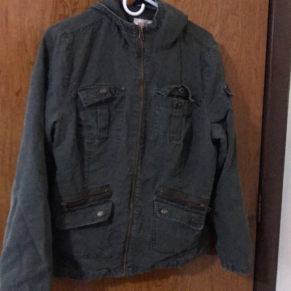 Green army jacket with multiple pockets